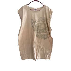 Vintage Harley Davidson Vest Tan With Large Print On Chest And Back, Vintage Har